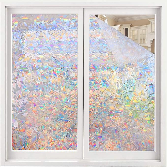 Volcanics Window Privacy Film Static Window Clings Vinyl 3D Window Decals Window Stickers Rainbow Window Film for Glass Door Heat Control Anti UV 23.6 x 59 Inches