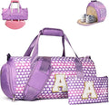 Teen Girl Gifts Trendy Stuff, Girls Travel Duffel Bag, Kids Initial Overnight Bags with Shoe Compartment, Personalized Gym Ballet Dance Bag with Makeup Pouch, Sister Birthday Gift (Letter A)