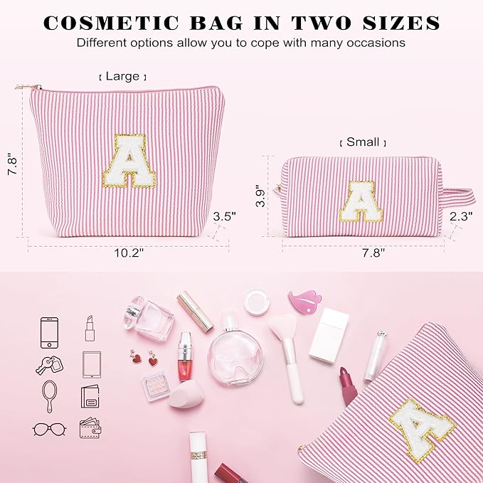 Initial Makeup Bag Set - Cute Pink Stuff for Women, Makeup Pouch Cosmetic Bag, Travel Essentials Toiletry Bag, Birthday Christmas Gifts for Women, Light Pink L