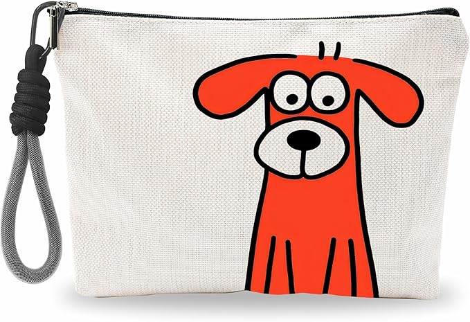Funny Make Up Bag For Woman, Cosmetic Bag With Hand Strap - Orange Dog - Lined Toiletry Bag - Comic Theme Pouch, Organizer With Zipper, Women Essentials & Accessories - B03