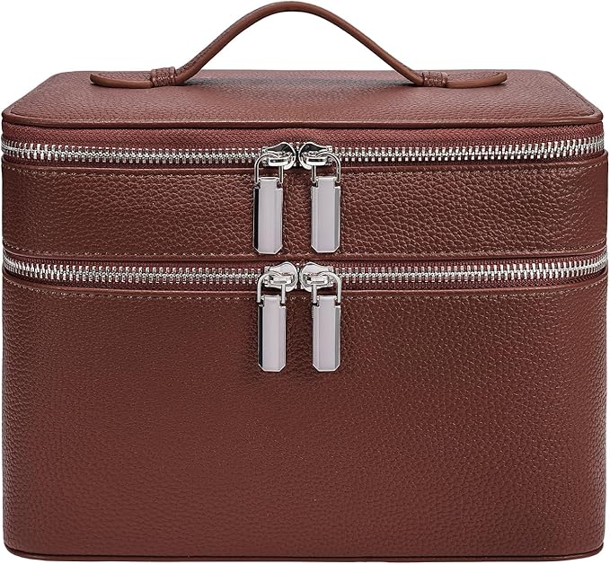 Makeup Case, Large Capacity Waterproof Double Layer Cosmetic Bag with Removable Divider, Double Compartment Brush Organizer, Multi-functional Travel Organizer