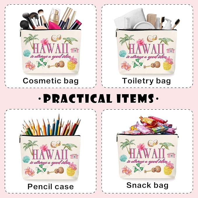 Hawaii is Always a Good Idea Makeup Bag - Vintage Retro Cosmetic Case with Zipper, Colorful Travel Vacation Essentials. (101)