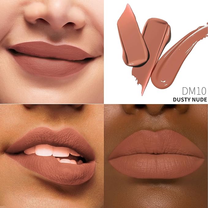 3Pc Matte Liquid Lipsticks for Women, Red Lipstick Nude Lisptick Pink Lipstick, Cruelty Free Long Lasting Lip Makeup (DM05+DM06+DM10)