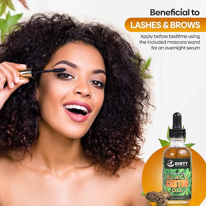 Dirty Treasures Organic Jamaican Black Castor Oil, Hexane Free, Premium Pure Black Castor Oil for Hair Growth and Skin Conditioning - 2oz
