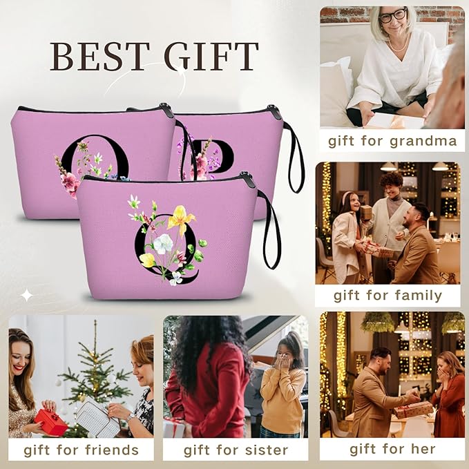 Birthday Thank You Appreciation Monogrammed Gifts for Mom Aunt Teacher Sister Friend Coworkers Bride Bridesmaid Makeup Cosmetic Bag with Mirror Mothers Day Christmas Graduation Q
