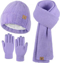 Winter Beanie Hat Scarf Gloves, Warm Fleece Knit Hat Long Scarf Neck Warmer Touch Screen Winter Gloves Set Gifts for Women
