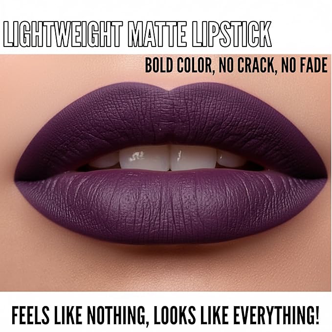 Mynena Deep Eggplant Long Lasting Lipstick for Women Waterproof & Transfer-Proof | Hydrating with Shea Butter | Bold Pigment Matte Color Lip Stain | Talc-Free & Vegan Product that Performs | Mia