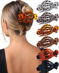 AWAYTR 6Pcs Upgrade Large Flat Hair Claw Clips for Women Girls, 5" Non-slip Duckbill Hair Clips for Long, Thick, Thin Hair, Comfortable for Driving & Lying Down (Glossy (Leopard Print))