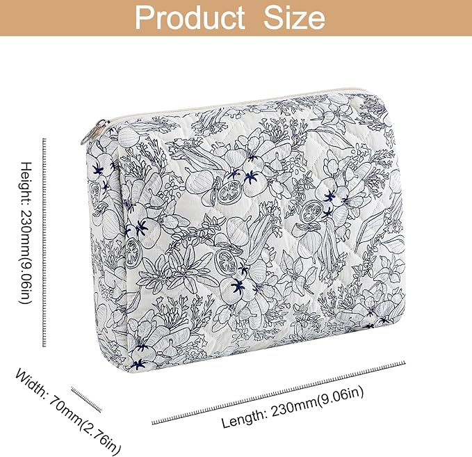 Makeup Bag Travel Cosmetic Bag for Women Girls, Zipper Make Up Pouch, Floral Flowers Toiletry Organizer Makeup, Portable Storage Bag, Cosmetic Travel Cloth Bag (L/Navy Blue Flower)