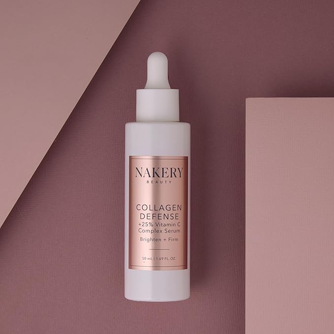 Nakery Collagen Defense Face Serum, 25% Vitamin C Complex with Niacinamide and Peptides, Anti Aging Collagen Booster for Wrinkles and Dark Spots, Brightening Skin Treatment, Made in USA