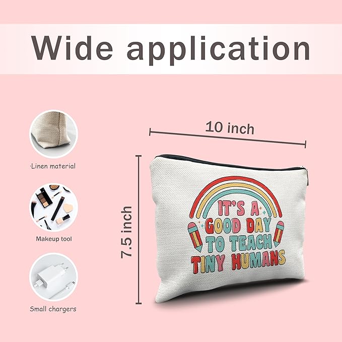 Nogrit Teacher Appreciation Makeup Cosmetic Bag, It's a Good Day to Teach Tiny Humans Watercolor Makeup Travel Toiletry Bag, Back to School Gifts for Teachers, Thank You Gifts for Teachers