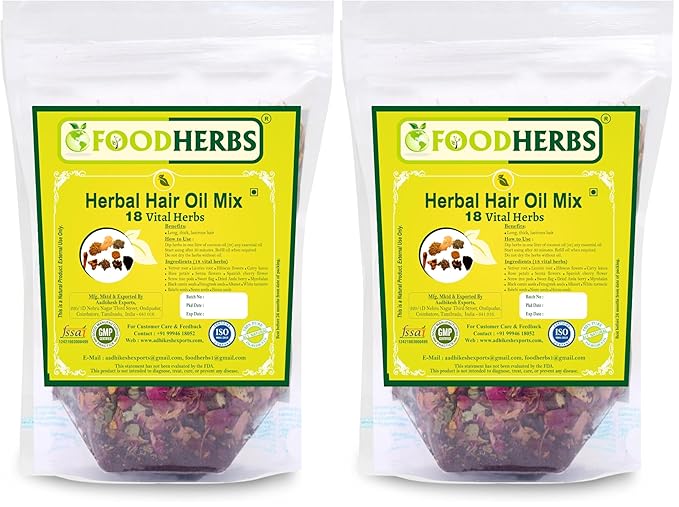 Foodherbs Herbal Hair Oil Mix | Herbs For Hair Growth | 18 Vital Herbs For Long, Thick, And Lustrous Hair | Hair Care Product For Women And Men | DIY Oil Infusion (Pack of 2)
