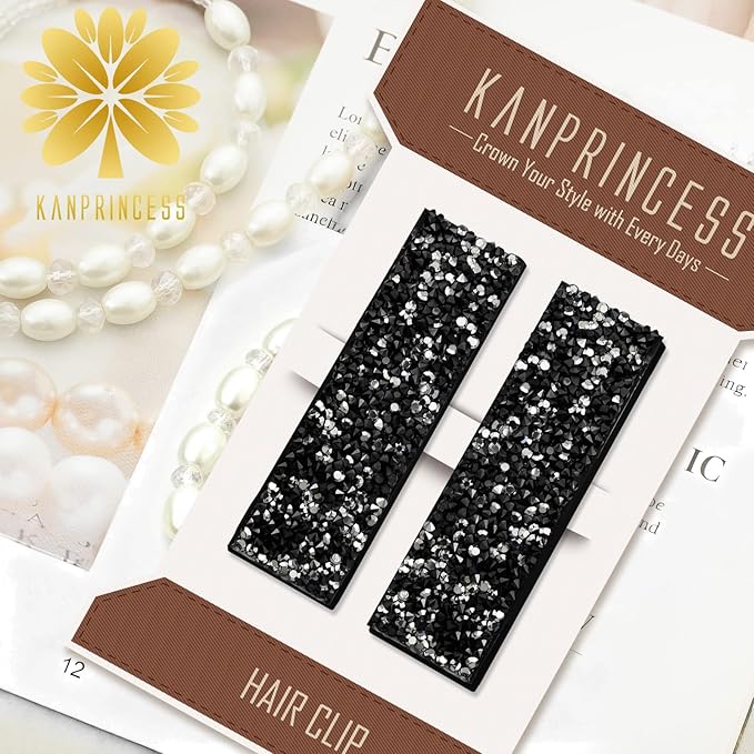 Rhinestone and Crystal Hair Clips 2-Pack, Sparkly Barrettes & Elegant Bling Accessories for Women & Girls(Set15)
