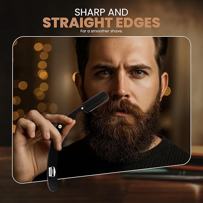 Utopia Care Professional Straight Razor for Men, Barber Straight Edge Razor Safety with 100 Pack Blades, Black