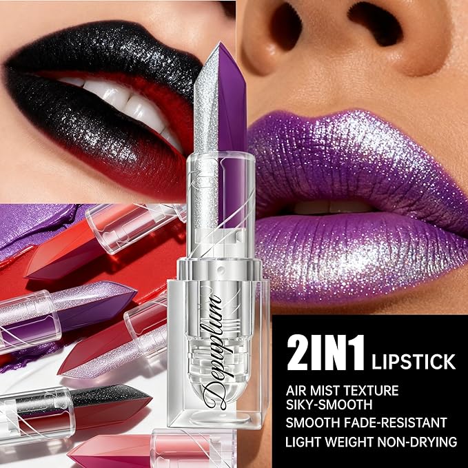 2 in 1 Burgundy Lipstick Matte Orange Lipstick Dual Sided Waterproof Lipsticks for Women One Stroke Two-Tone Long Lasting Lip Stick for Christmas Halloween,DU-F6
