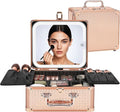 Relavel Makeup Bag with LED Mirror, Makeup Box Travel Train Case with Rechargeable Lighted Mirror, Cosmetic Brush Organizer Storage for Makeup Artists Gifts for Women and Girls, Rose Gold