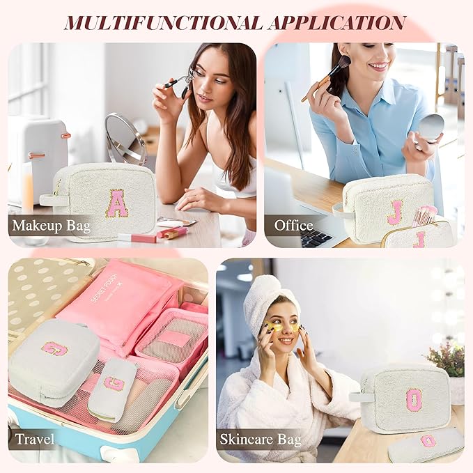 for Christmas Day Gifts, Travel Makeup Bag for Women, Initial Make Up Bag Set for 6 7 8 9 10 11 12 13 Years Old Kids Tween Girls, Large Cosmetic Skincare Bags for Birthday Gifts, White C