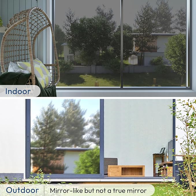 rabbitgoo Window Privacy Film One Way Window Tint for Home, Removable Reflective Heat Sun Blocking Anti UV Glass Door Covering, Mirror Tinting Film House Office, 35.4 in X 6.5 Feet, Black Silver