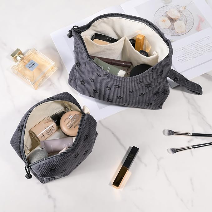 Small Cosmetic Bag set for Women Corduroy Makeup Bag with Interior Pocketes Cute Corduroy Makeup Pouches Women Small Toiletry Bag
