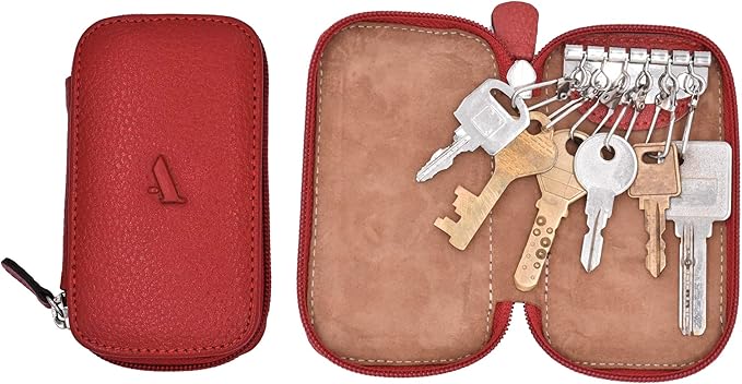 Full Grain Genuine Leather Keychain Holder Pouch with 6 Key Holders Hook