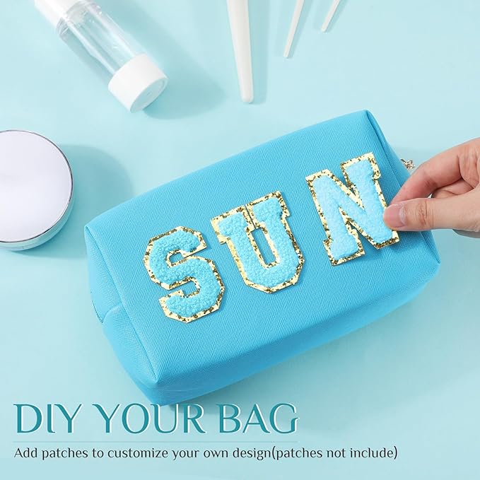 Sanwuta 9 Pcs Makeup Bags Bulk PU Double Zippers Cosmetic Bag Makeup Toiletry Christmas Small Pouch Portable Travel Organizers Case for Women Bridesmaid Party End of The Year(Blue and Green Color)