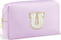 Gifts for Girls Initial Makeup Bag Personalized Cosmetic Bag with Zipper Cute Travel Toiletry Bag Waterproof PU Preppy Makeup Pouch Birthday Gift for Teen Girls Women(Purple U)