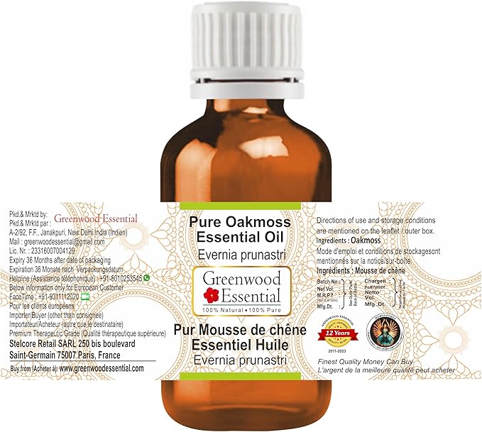 Greenwood Essential Oakmoss Essential Oil (Evernia prunastri) Pure | Viscous Texture | Rich Aroma | Unisex | All Skin Types |Natural Extract Steam Distilled 15ml (0.50 oz)