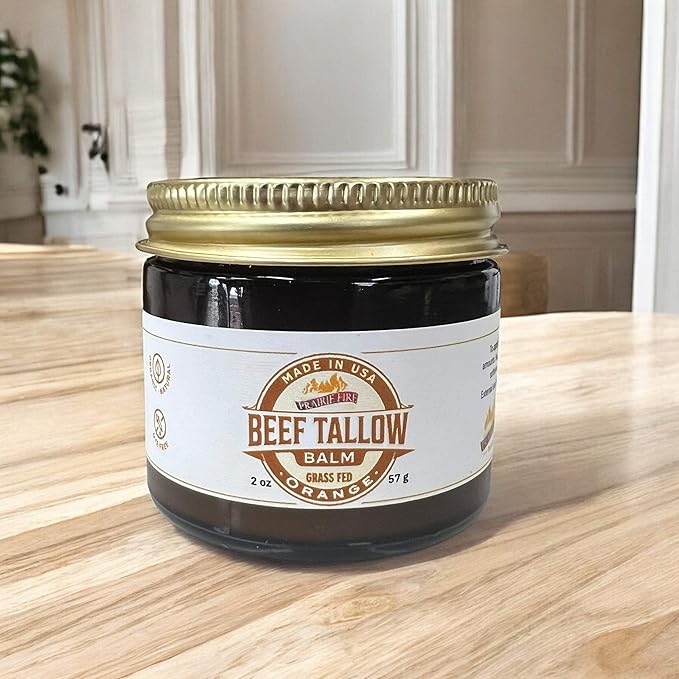 Grass Fed Beef Tallow Balm - 2 oz - Grown and Made in USA - Organic Grass Fed and Finished Tallow - Moisturizing Skin Care Orange