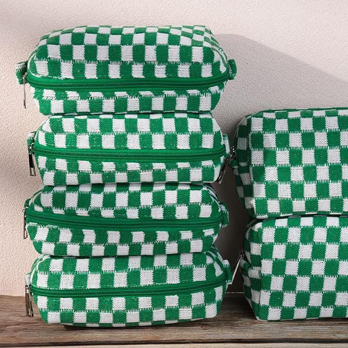 SOIDRAM Checkered Makeup Bag Preppy Cosmetic Bag Bulk Green Makeup Pouch Personalize Travel Toiletry Bag Organizer Cute DIY Makeup Brushes Storage Bag for Women