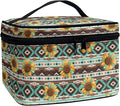 Navajo Aztec Tribal Sunflower Pattern Travel Makeup Bags for Women Portable Tote Cosmetic Case with Carry Handle Toiletry Accessories Storage Organizer Bags