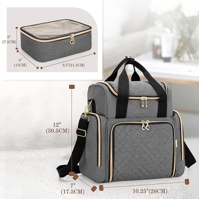 LUXJA Travel Makeup Bag with 2 Removable Cases, Cosmetic Bag with Multiple Storage Sections (Patent Pending), Gray