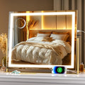 Hasipu Vanity Mirror with Lights, 25.6" x 21.3" LED Makeup Mirror, Light up Mirror with 10X Magnification, USB Charging Port, Smart Touch 3 Colors Dimmable, 360° Rotation (Gold)