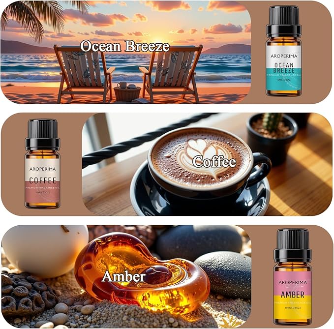Gentlemen Fragrance Essential Oil Set - Sandalwood, Forest Pine, Bay Rum, Ocean Breeze, Coffee, Amber 6x10ML for Diffusers, Aromatherapy, Massage, Perfume, Soap Making and Candle