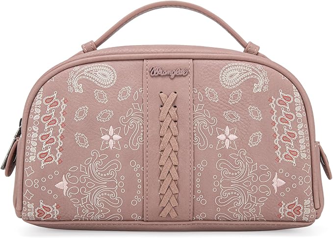 Montana West Wrangler Makeup Bag for Women Small Cosmetic Toiletry Bags Western Paisley Make Up Pouch Durable Cute Travel Purse, Pink