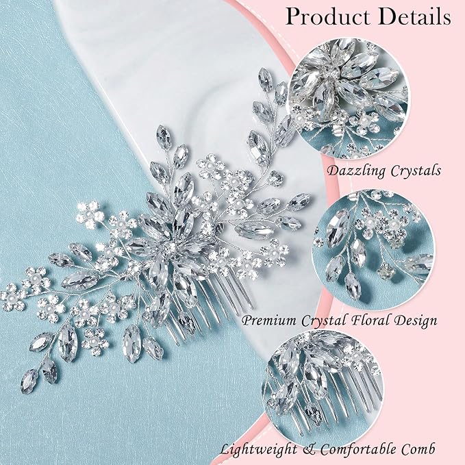 6 pcs Wedding Hair Accessories Bridal Hair Pins Silver Rhinestone with Pearls Hair Pieces for Brides Women Girls