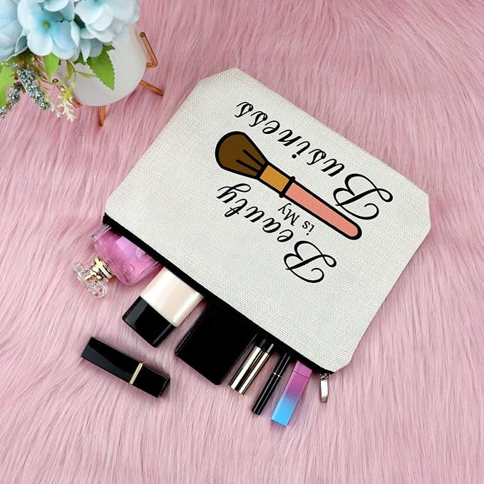 Sfodiary Beauty Themed Makeup Bag Funny Cosmetologist Graduation Gifts for Women Makeup Artist Enthusiasts Lovers Travel Cosmetic Pouch