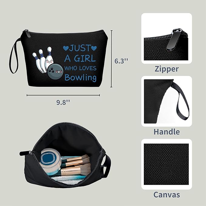 Bowling Gifts for Women,Funny Bowling Gifts,Just A Girl Who Loves Bowling,Small Cosmetic Makeup Bag,Birthday Gifts for Women Her Bff Bestie Best Friend Sister,Bowling Accessories