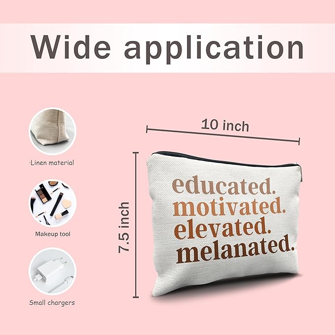 Nogrit Gifts for Black Women Girls Makeup Bag Cosmetic Bag,Educated Motivated Elevated Melanated, African American Makeup Bag, Melanin Makeup Travel Toiletry Bag