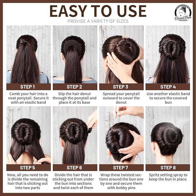 Teenitor Hair Bun Maker for Kids Girls - 4pcs Brown Ballet Buns in 4 Sizes, Hair Donuts