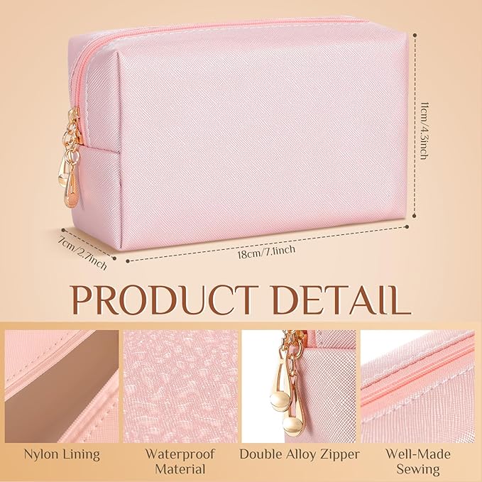 Sanwuta 9 Pcs Makeup Bags Bulk PU Double Zippers Cosmetic Bag Makeup Toiletry Christmas Small Pouch Portable Travel Organizers Case for Women Bridesmaid Party End of The Year(Pearl Color)