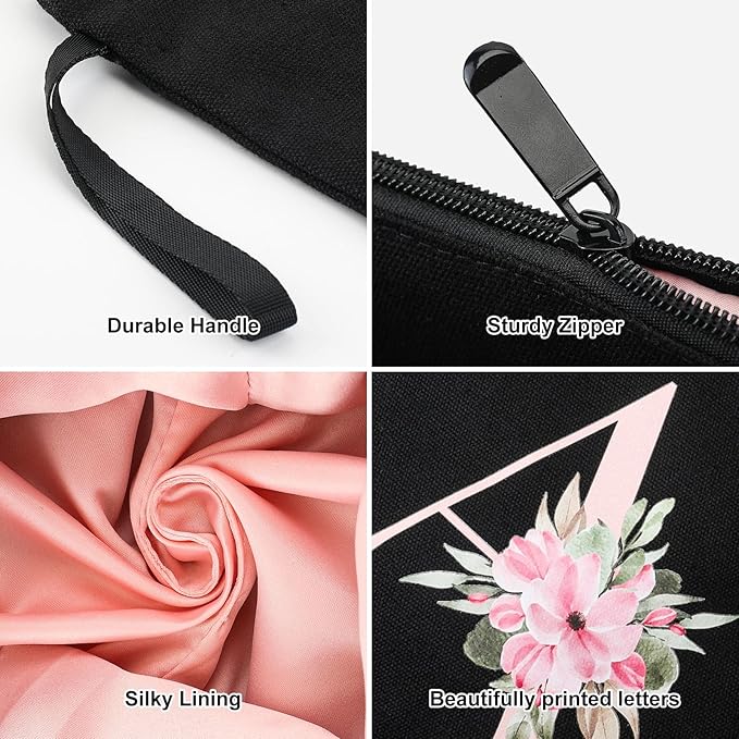 Vavabox A-Z Personalized Makeup Bag, Birthday Gifts for Women Mom, Gifts for Best Friend, Bride Bridesmaid Cosmetic bag (O, Black)