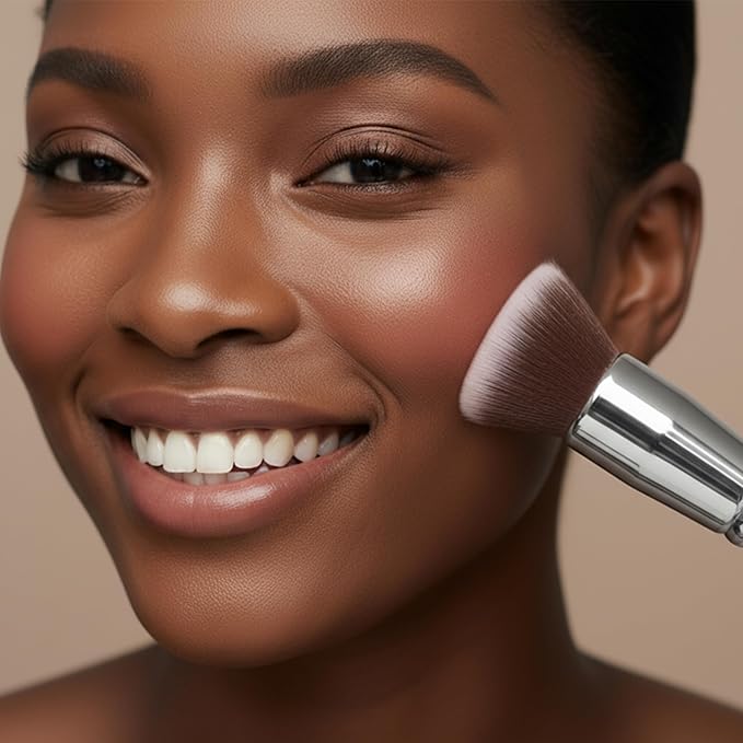 Lamora Makeup Brush Foundation Kabuki - Flat Top Face Brush for Liquid, Cream, and Powder Cosmetics - Full Coverage Blending, Buffing, Stippling, Contouring