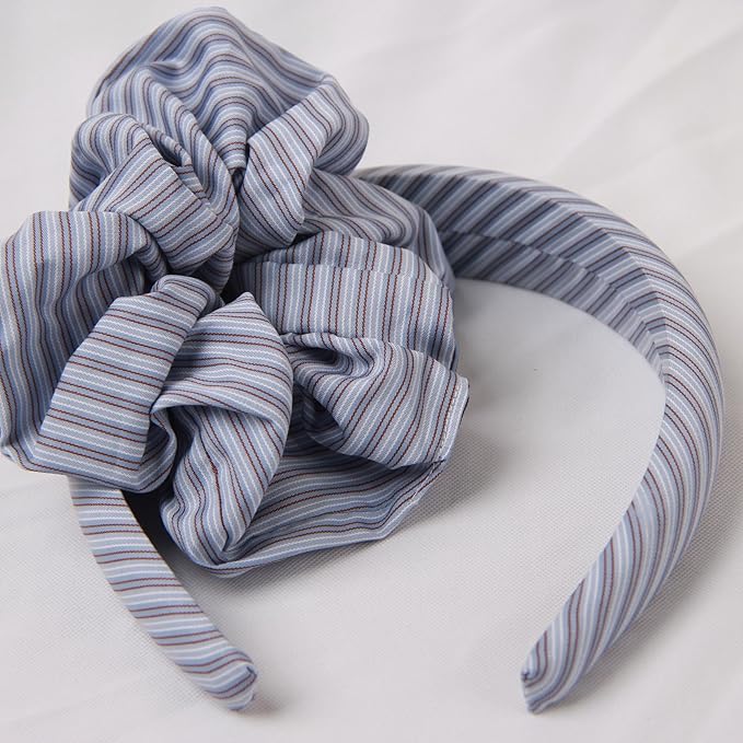 Headband and Scrunchie Set for Women 2Pack Hair Ties for Girls Elastics Bands Ponytail Holder Hair Accessories Blue Stripe