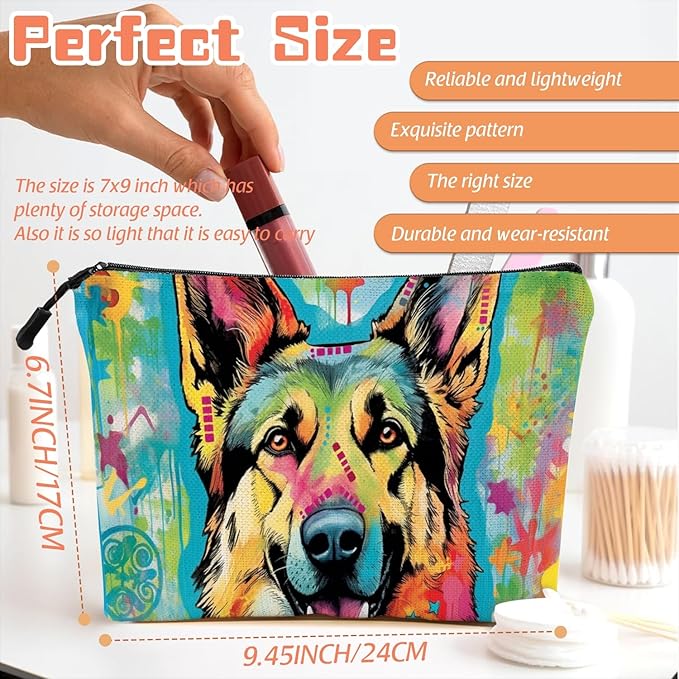Cosmetic Bags Travel Makeup Toilet Case Waterproof Pouch for Women Girls 6.7X9.45inches - German Shepherd in A Color - Splashed Artistic Background