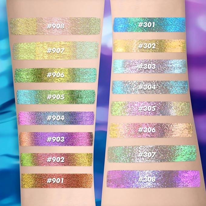 CHARMACY Chameleon Liquid Eyeliner, Liquid Glitter Eyeliner, Highly Pigmented, Metallic Intense MultiColor Shifting waterproof Eyeliner, Ultra-Fine Tip, Longwearing, Smudge-proof (#SET1-901/904/907)