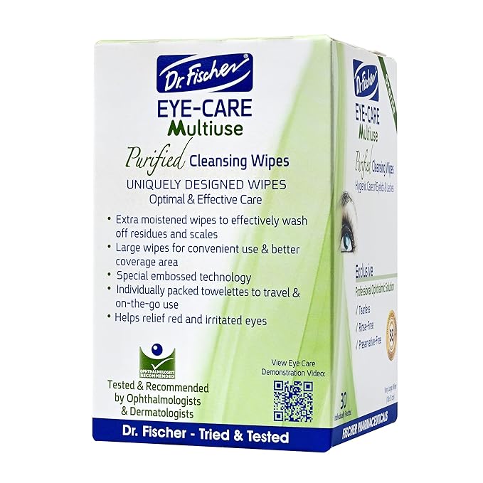 Dr. Fischer Eyelid Wipes - Hypoallergenic Preservative-Free Eye Cleansing Wipes for Sensitive Eyelids (Twin Pack).