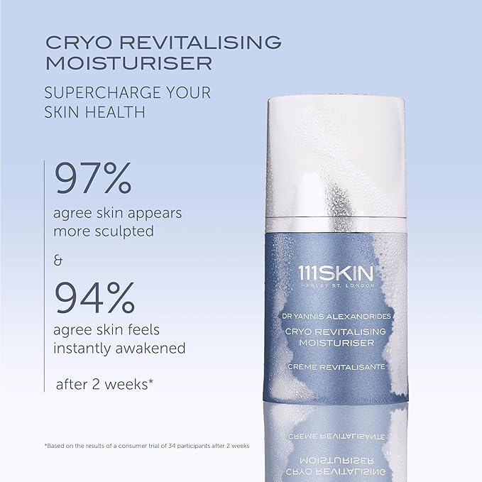 111SKIN Cryo Revitalising Moisturiser, Hydrating Gel Face Cream with Hyaluronic Acid, Ginseng Complex & ATP for Skin & Neck, Firming & Tightening Daily Face Moisturizer for All Skin Types, 1.69 fl oz