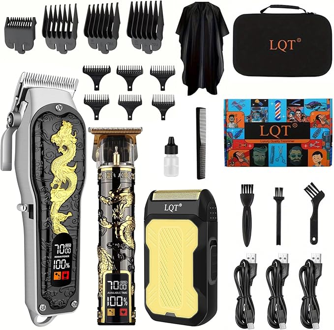 Hair Clippers 3-Piece Men's Professional Cordless Haircutting Set with LED Display, Trimmer, Shaver, Beard Clipper - Gift for Man