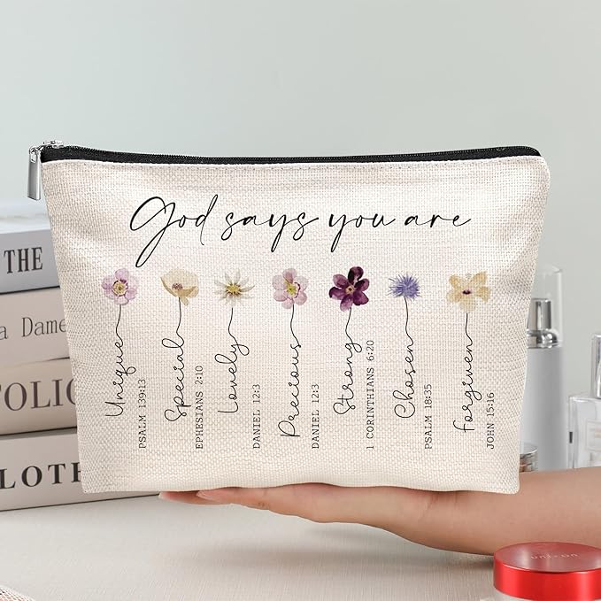 God Says You Are Cosmetic Bag, Inspirational Bible Verse Makeup Bag for Women, Floral Bible Verse Makeup Case, Sister Gifts, Friend Gifts, Affirmations Gifts, Christian Gifts, Birthday Gifts for Women