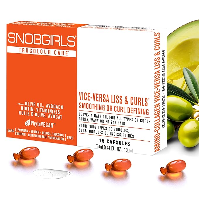 Anti Frizz Hair Oil Capsules – VICE-VERSA CURLS Vegan Leave-In Serum for Curly & Frizzy Hair w/Coconut, Avocado, Vitamins, Biotin & Hyaluronic Acid. Color Protection & Heat Protectant – 15 Ct